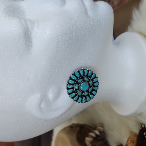 Stunning Vintage Native American Navajo Turquoise Flower Cluster Earrings 🩵🎁 - Picture 9 of 15